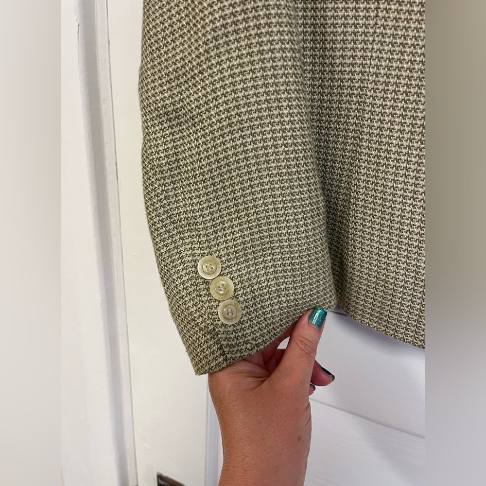 Jones Wear Women Houndstooth Long Sleeve Shoulder Pads Sage Green Jacket Size 14 - Picture 7 of 11